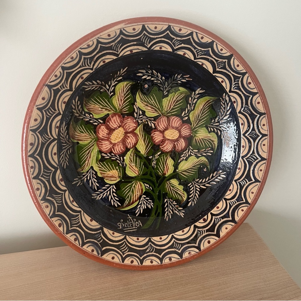 Portugal Pottery Handcrafted Floral Ceramic Plate